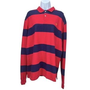 Ralph Lauren Men Medium Vintage 90s Rugby Shirt Red Navy Stripe Long Sleeve Polo